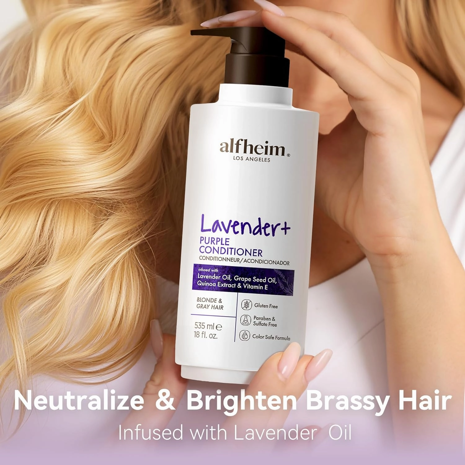 Lavender  Purple Conditioner | Anti-Brass & Yellow Tones | Hydrating & Smoothing Conditioner for Blonde, Platinum & Gray Hair | Sulfate-Free, Color-Safe, with Lavender & Grape Seed Oil 18 oz