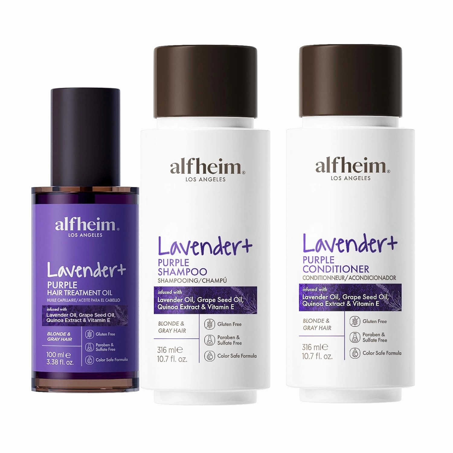 Lavender  Purple Hair Care Bundle | Shampoo, Conditioner & Nourishing Hair Oil for Blonde, Silver & Highlighted Hair | Tone Correction, Frizz Control & Shine Boost | Sulfate-Free, Holiday Beauty Gift