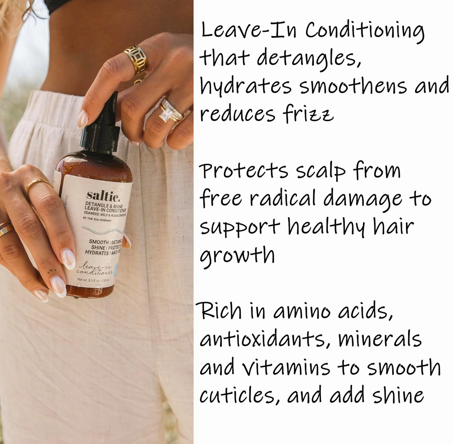 Leave-In Conditioner, 8.5 fl. Oz/250ml - Seaweed, Kelp & Algae Enriched Detangle & Shine Hair Treatment -Ideal For Frizzy and All Hair Type , Protects Scalp