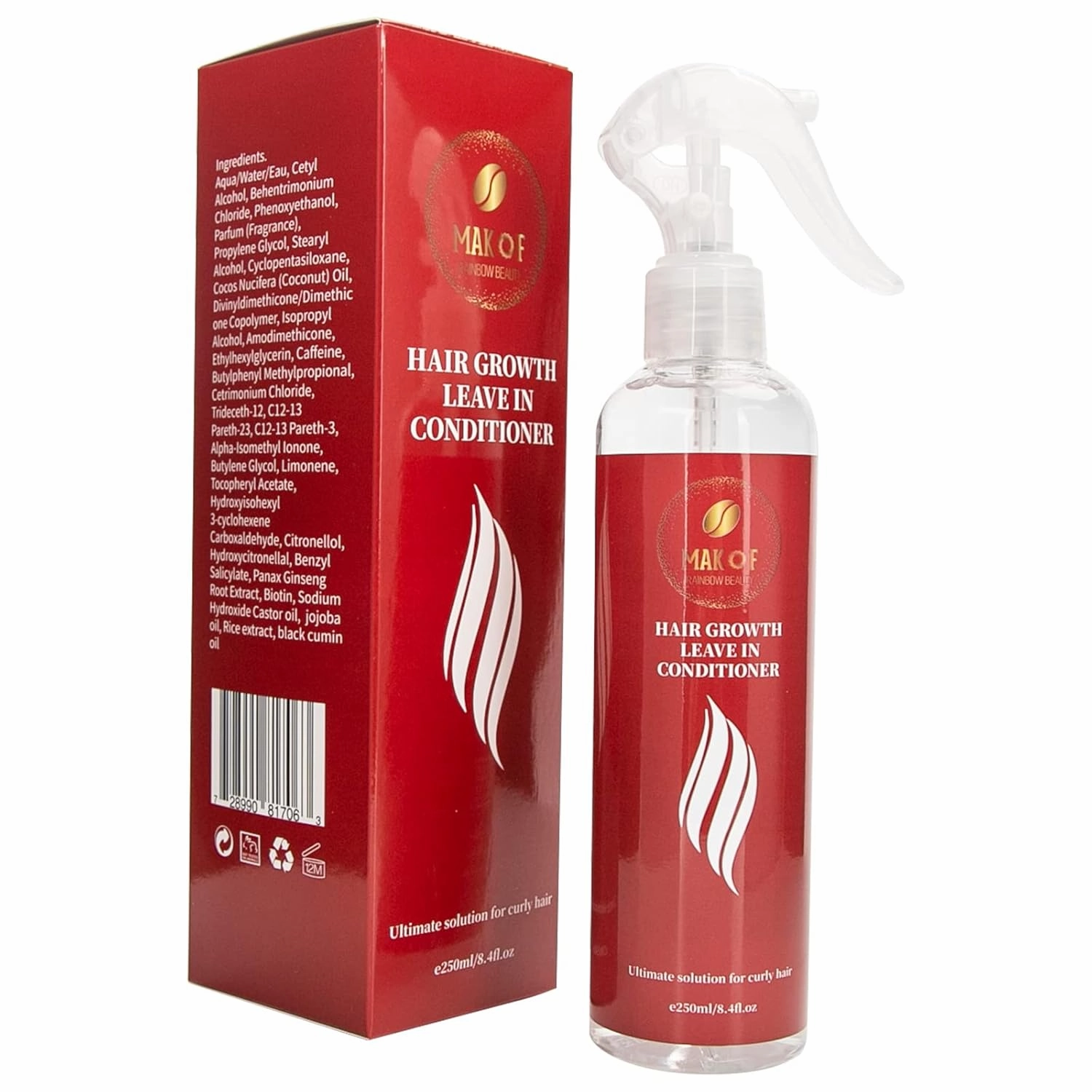 LEAVE IN CONDITIONER, Curl activator spray, leave in conditioner, infused with Biotin and rice extract. Anti Breakage, Sulfate Free. 240 ml 8 oz