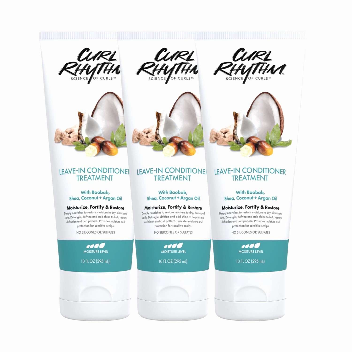 Leave-in Conditioner Treatment for Curly Hair - Moisturizing Frizz Free Shine with Shea Butter, Coconut & Argan Oil For Wavy, Kinky Coily Hair - Sulfate Free - 10 Fl Oz (3 Pack)