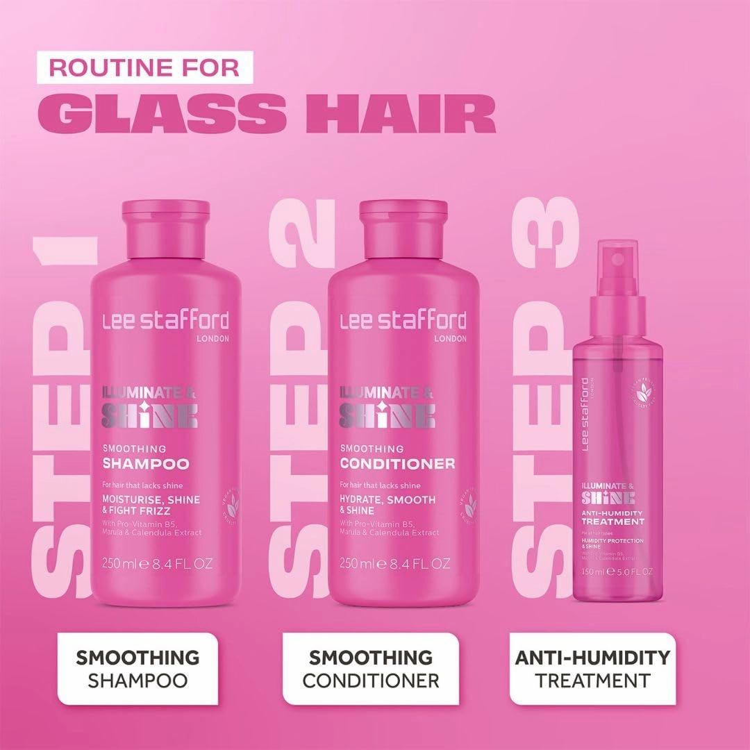 Lee Stafford Smoothing Conditioner | Illuminate & Shine - Best for Dry Dull Hair, Lightweight Cream for A High Gloss Sleek Silk Shiny Finish, Infused with Marula Oil for Rich Moisture, 16.9 Fl Oz