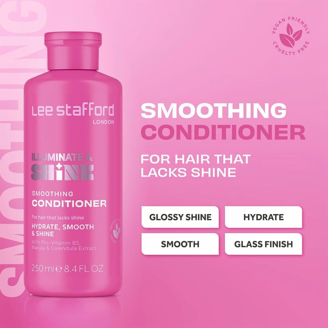 Lee Stafford Smoothing Conditioner | Illuminate & Shine - Best for Dry Dull Hair, Lightweight Cream for A High Gloss Sleek Silk Shiny Finish, Infused with Marula Oil for Rich Moisture, 16.9 Fl Oz