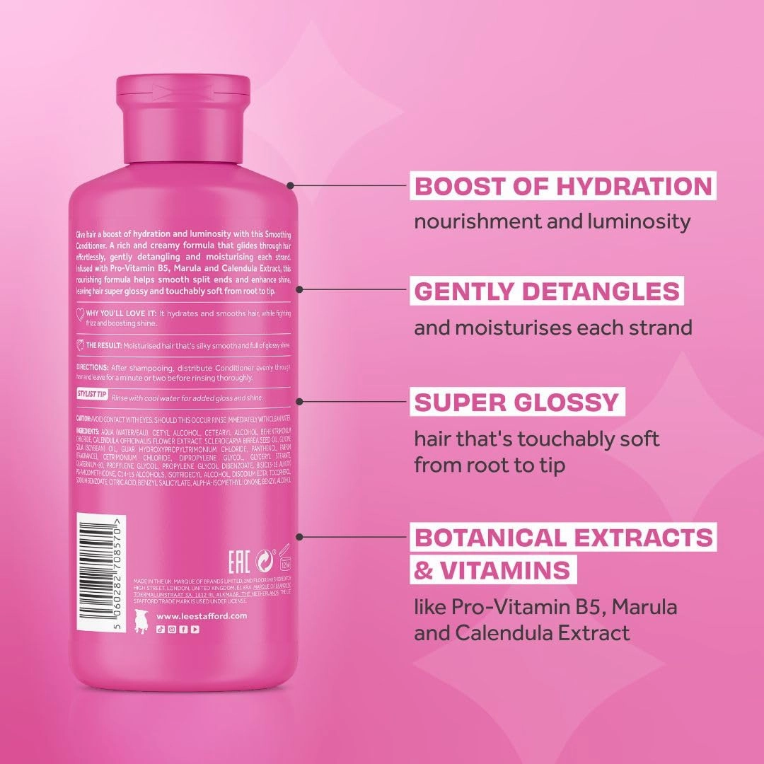 Lee Stafford Smoothing Conditioner | Illuminate & Shine - Best for Dry Dull Hair, Lightweight Cream for A High Gloss Sleek Silk Shiny Finish, Infused with Marula Oil for Rich Moisture, 16.9 Fl Oz