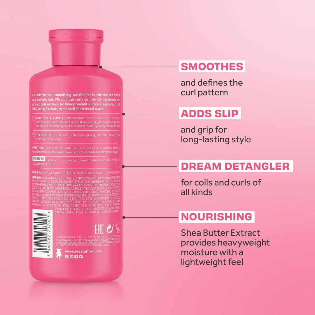 Lee Stafford Wavy, Curly, & Coily Conditioner | For The Love of Curls - Conditioning Cream for 2A to 4C Hair, Anti Frizz, Moisturising, High Gloss Shine to Smooth Defined Curl, Lightweight, 16.9 Fl Oz