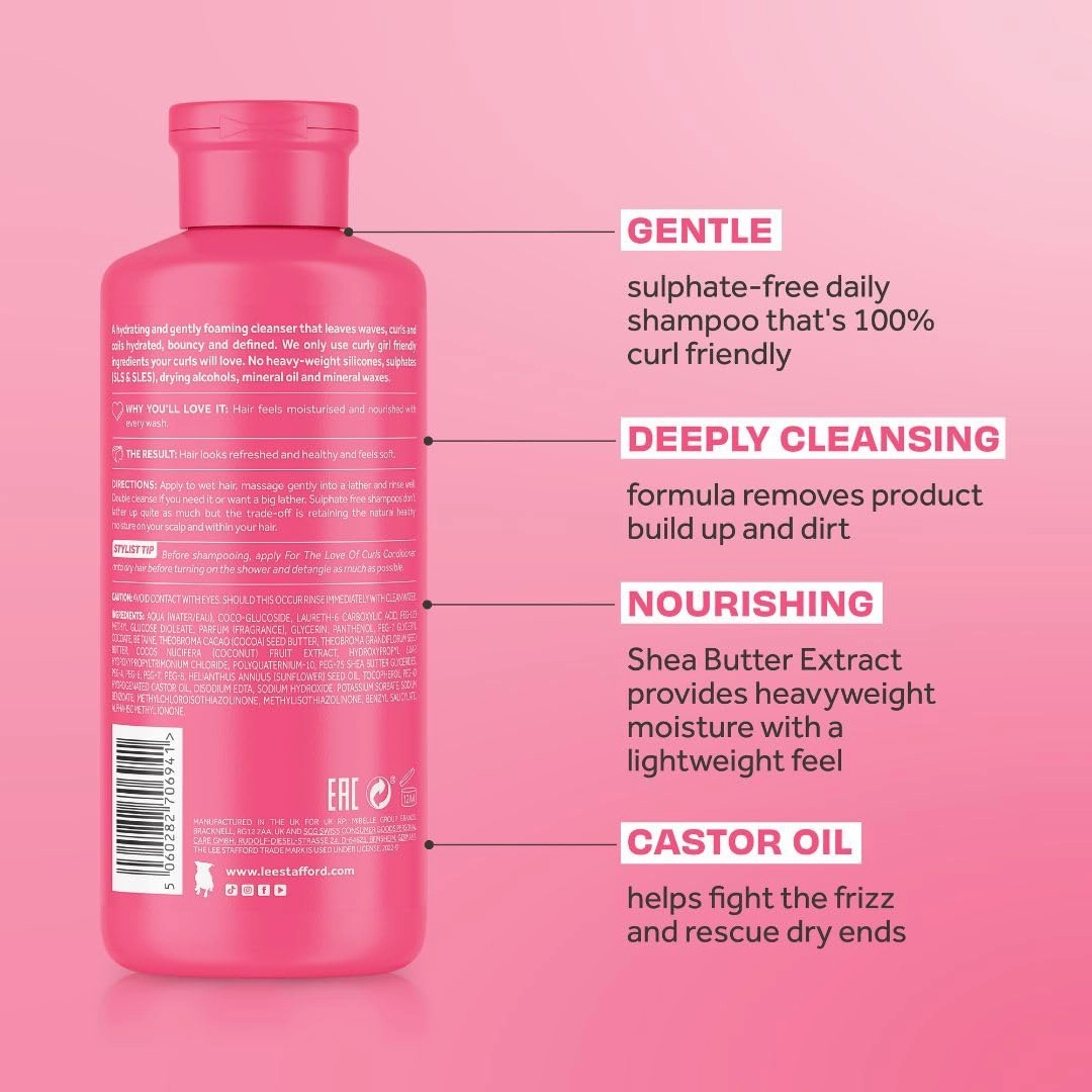 Lee Stafford Wavy, Curly, & Coily Shampoo | For The Love of Curls - Daily Cleanser for 2A to 4C Hair, Anti Frizz, Moisturising, Adds High Gloss Shine to Smooth Defined Curls, Lightweight, 16.9 Fl Oz