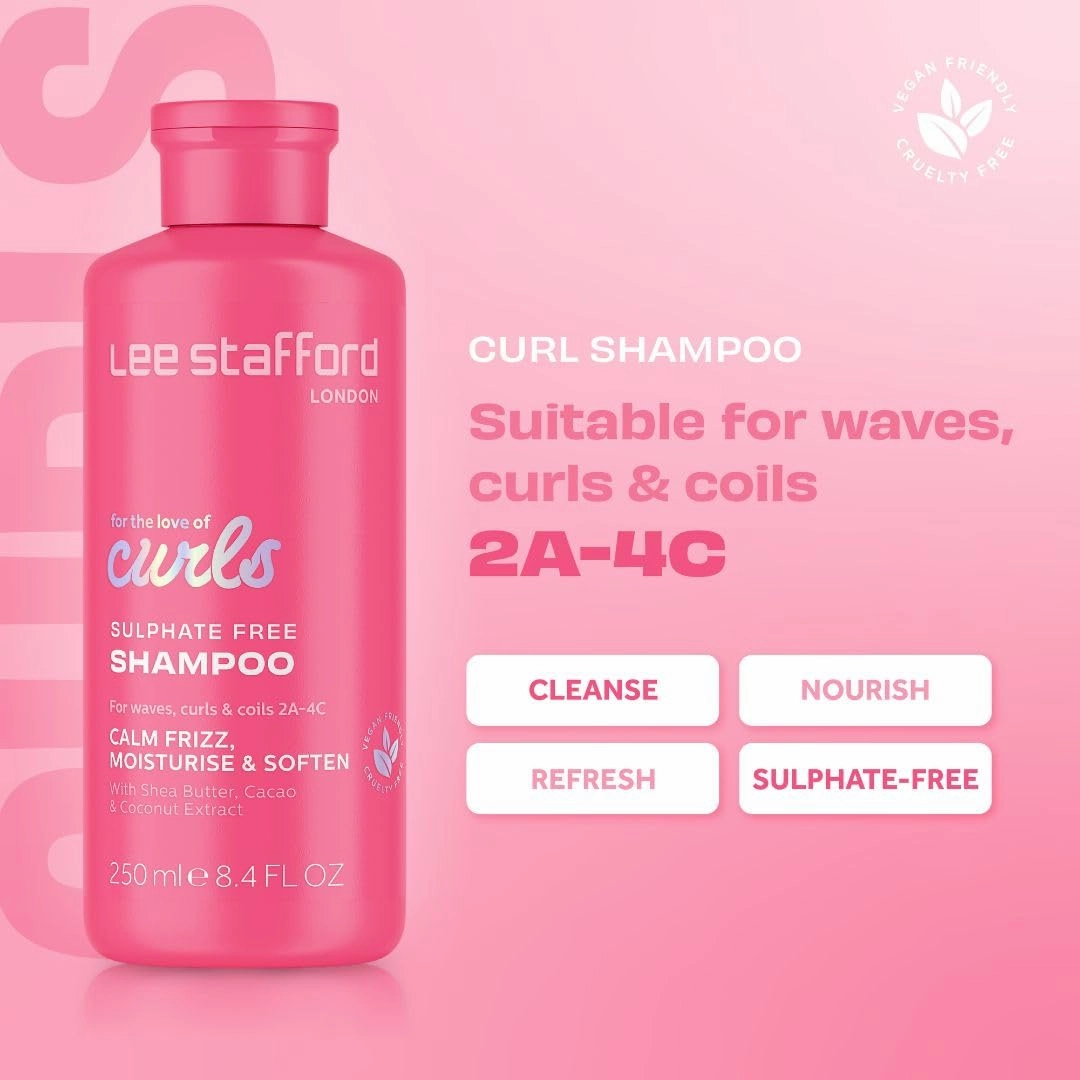 Lee Stafford Wavy, Curly, & Coily Shampoo | For The Love of Curls - Daily Cleanser for 2A to 4C Hair, Anti Frizz, Moisturising, Adds High Gloss Shine to Smooth Defined Curls, Lightweight, 16.9 Fl Oz
