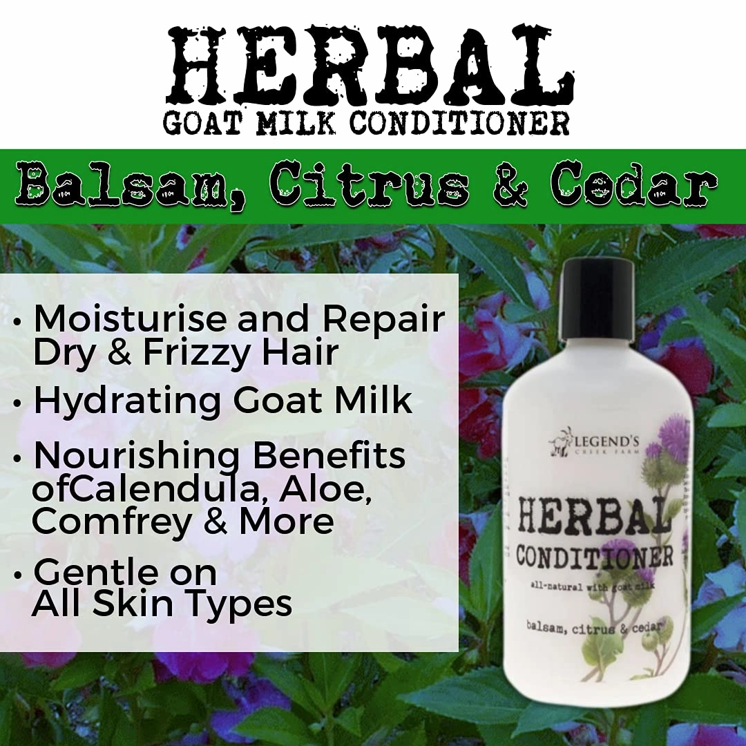 Legend's Creek Farm Herbal Goat Milk Conditioner, Nourishing & Deeply Hydrating, Jojoba & Lavender Oil, For Dry, Frizzy, or Coarse Hair, Handmade in USA, 16 fl. Oz