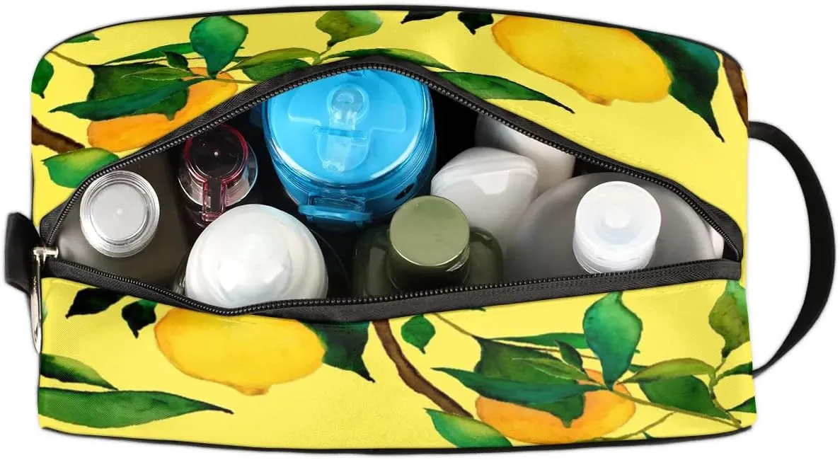 Lemon Citrus Fruits Travel Toiletry Bag for Women Men Small Cosmetic Makeup Organizer Water Resistant Shaving Bag Portable Make Up Bag Storage Bags with Handle