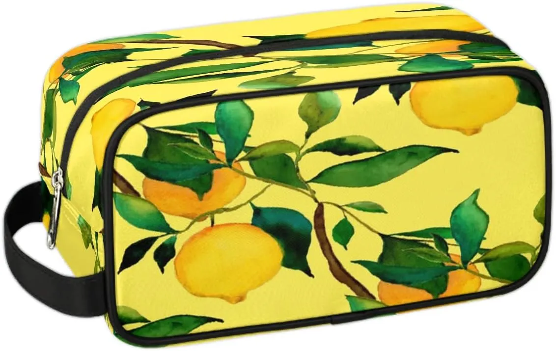 Lemon Citrus Fruits Travel Toiletry Bag for Women Men Small Cosmetic Makeup Organizer Water Resistant Shaving Bag Portable Make Up Bag Storage Bags with Handle