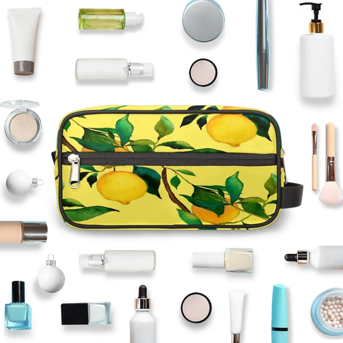 Lemon Citrus Fruits Travel Toiletry Bag for Women Men Small Cosmetic Makeup Organizer Water Resistant Shaving Bag Portable Make Up Bag Storage Bags with Handle