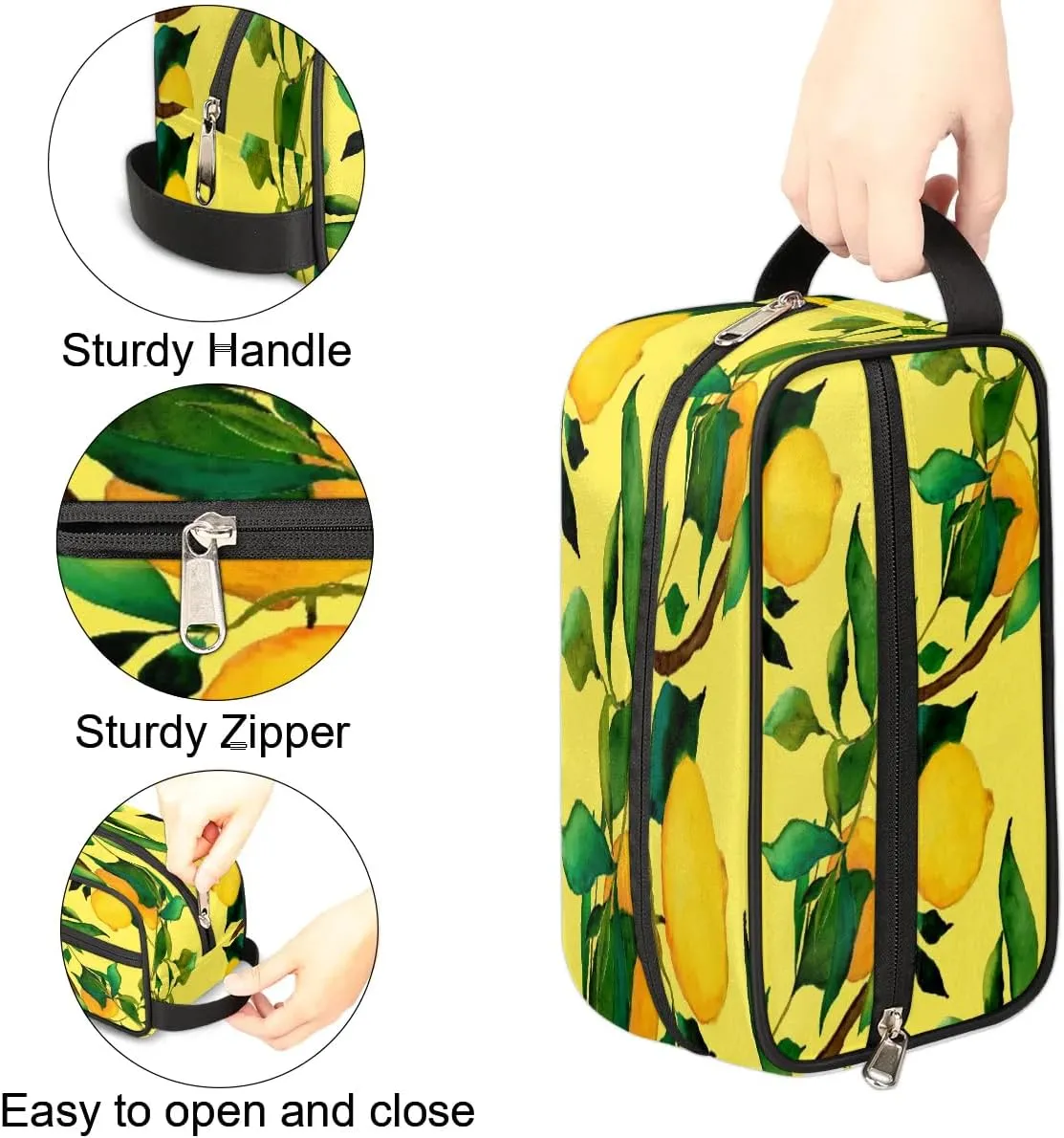 Lemon Citrus Fruits Travel Toiletry Bag for Women Men Small Cosmetic Makeup Organizer Water Resistant Shaving Bag Portable Make Up Bag Storage Bags with Handle
