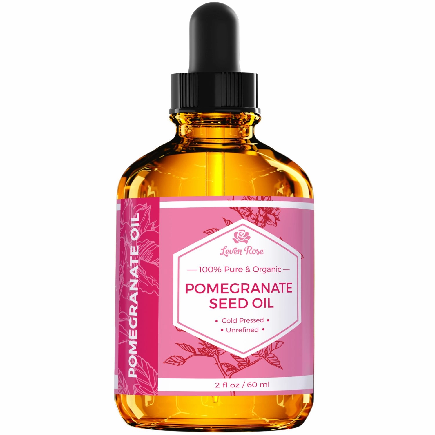 Leven Rose Pomegranate Seed Oil, 100% Pure Unrefined Cold Pressed Antioxidant Moisturizer for Hair Skin and Nails 2 oz