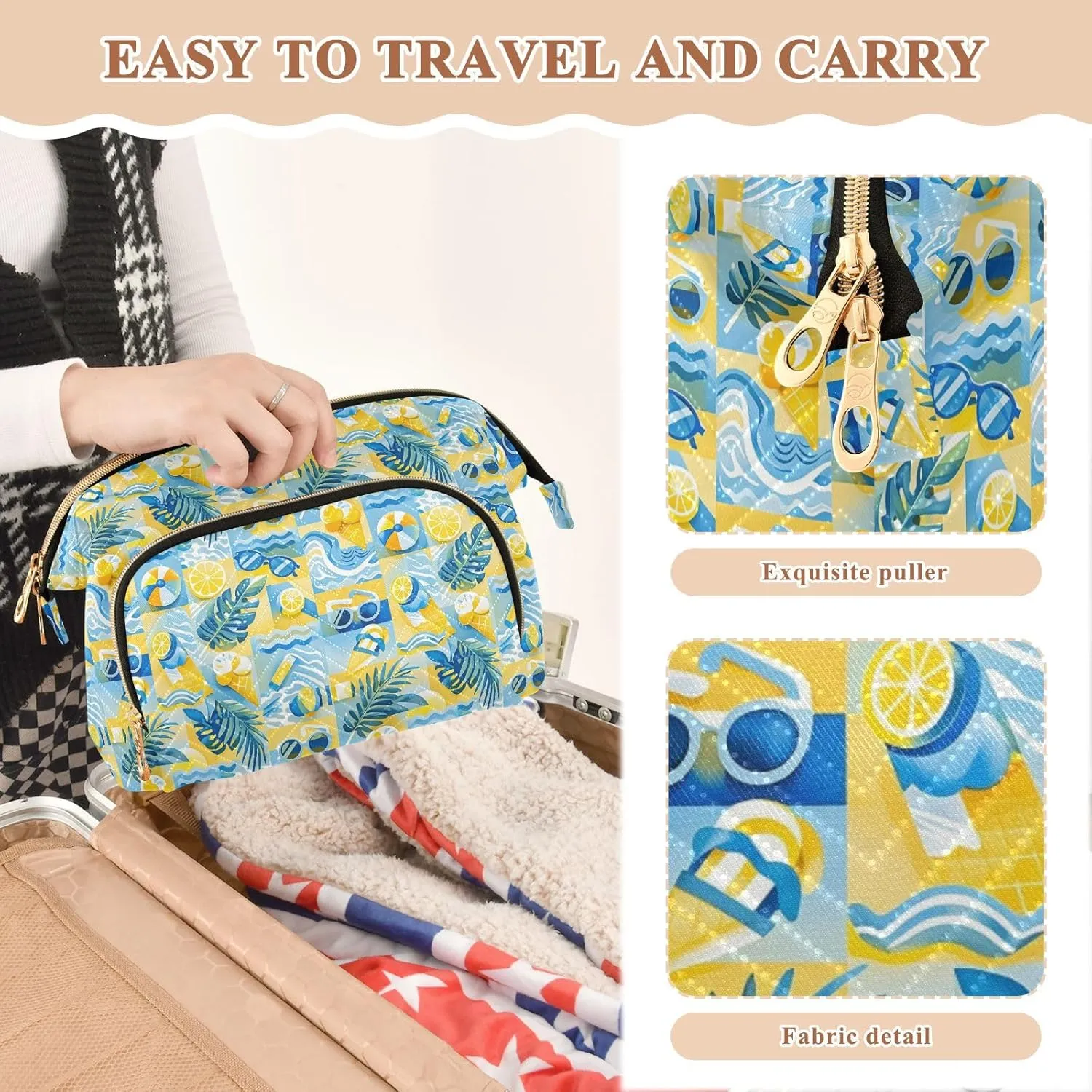 Lightweight Quilted Makeup Bag Aesthetic Toiletry Organizer for Travel Storage