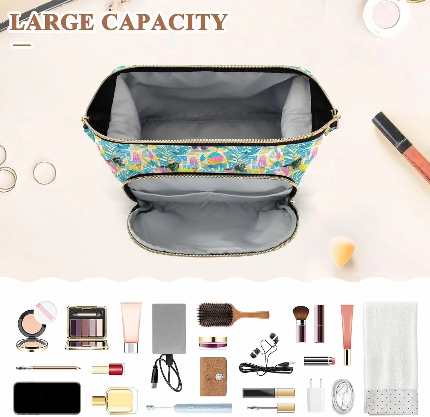 Lightweight Quilted Makeup Bag Aesthetic Toiletry Organizer for Travel Storage