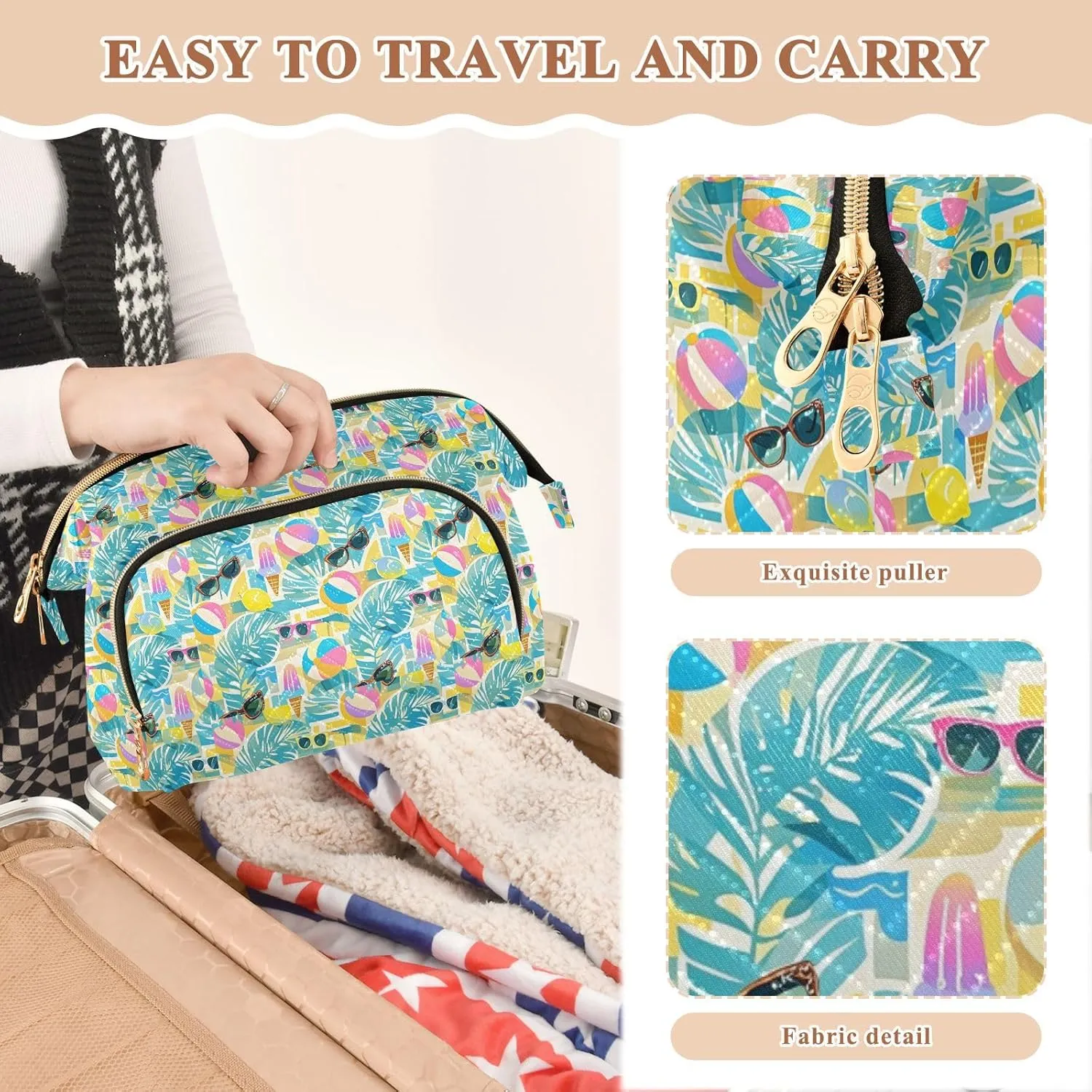 Lightweight Quilted Makeup Bag Aesthetic Toiletry Organizer for Travel Storage