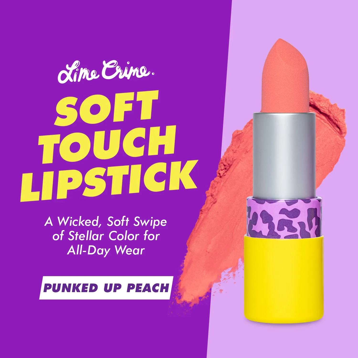 Lime Crime Soft Touch Comfort Matte Lipstick, Punked Up Peach (Bright Peach) - Flirty Retro Shades - Full-Coverage Long Lasting, Lip Lining & Soft Formula for All-Day Wear - Talc-Free & Paraben-Free