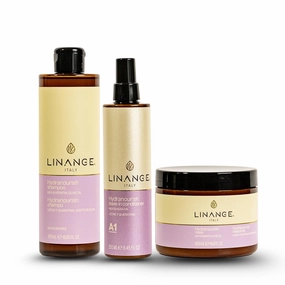Linange Milk & Keratin Hydrating Shampoo, Mask, and Leave-in Conditioner Set for Dry & Frizzy Hair