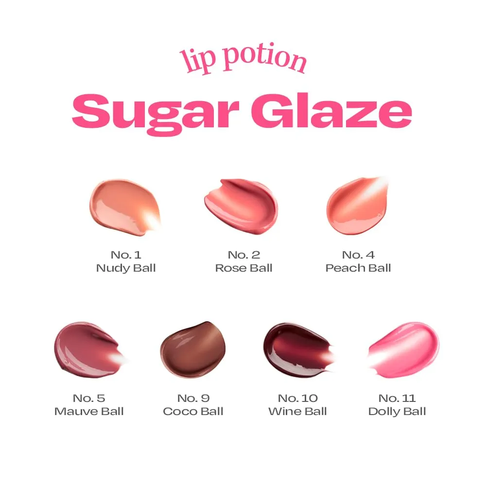 Lip Potion Sugar Glaze Tint | K-Beauty High-Shine & Long-Lasting Lip Tint | Hydrating, Non-Sticky Glossy Finish | 7 Shades | 0.3 Oz (No.11 Dolly Ball)