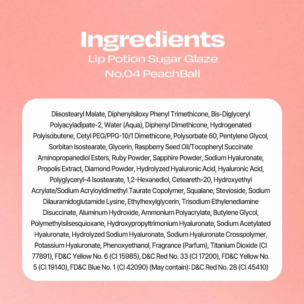 Lip Potion Sugar Glaze Tint | K-Beauty High-Shine & Long-Lasting Lip Tint | Hydrating, Non-Sticky Glossy Finish | 7 Shades | 0.3 Oz (No.4 Peach Ball)