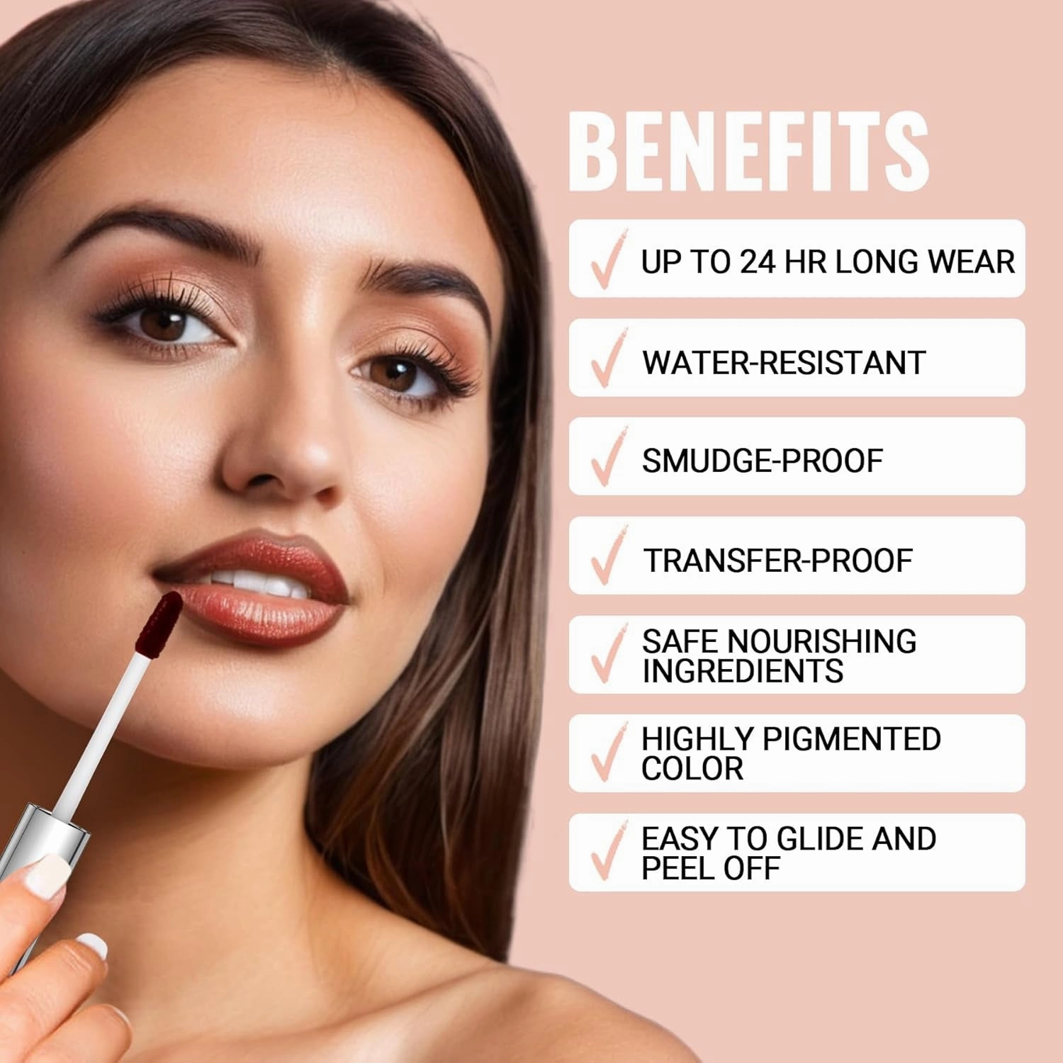 Lip Stain - Lip Liner Stain, Natural Long Lasting Lip Stain Peel Off, Waterproof Stay on All Day, Transfer-Proof, Highly Pigmented, Instant Peel off Lip Stain Color, Nude Pink