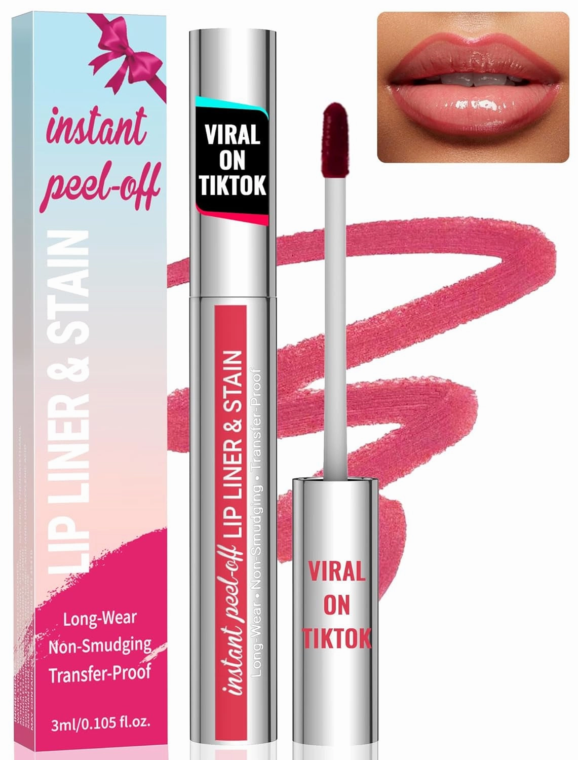 Lip Stain - Lip Liner Stain, Natural Long Lasting Lip Stain Peel Off, Waterproof Stay on All Day, Transfer-Proof, Highly Pigmented, Instant Peel off Lip Stain Color, Nude Pink