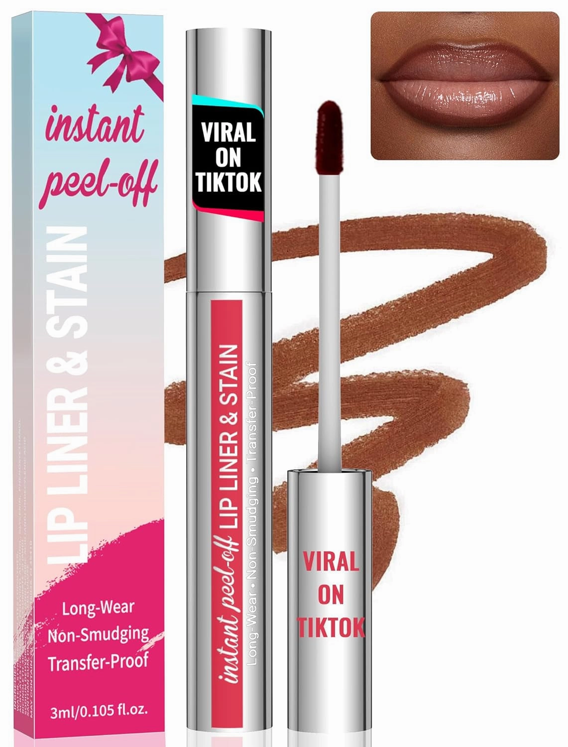 Lip Stain - Lip Liner Stain, Natural Long Lasting Lip Stain Peel Off, Waterproof Stay on All Day, Transfer-Proof, Highly Pigmented, Instant Peel off Lip Stain Color, Nude Pink