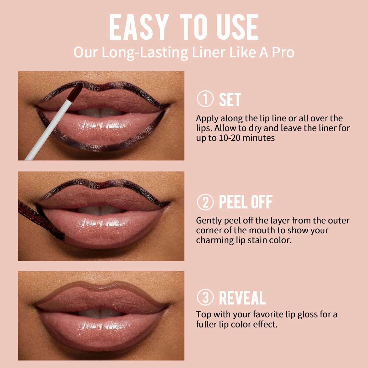 Lip Stain - Lip Liner Stain, Natural Long Lasting Lip Stain Peel Off, Waterproof Stay on All Day, Transfer-Proof, Highly Pigmented, Instant Peel off Lip Stain Color, Nude Pink