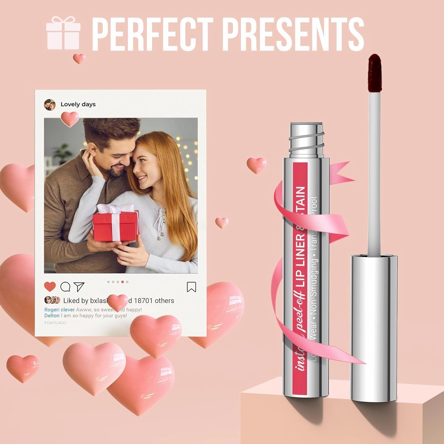 Lip Stain - Lip Liner Stain, Natural Long Lasting Lip Stain Peel Off, Waterproof Stay on All Day, Transfer-Proof, Highly Pigmented, Instant Peel off Lip Stain Color, Nude Pink