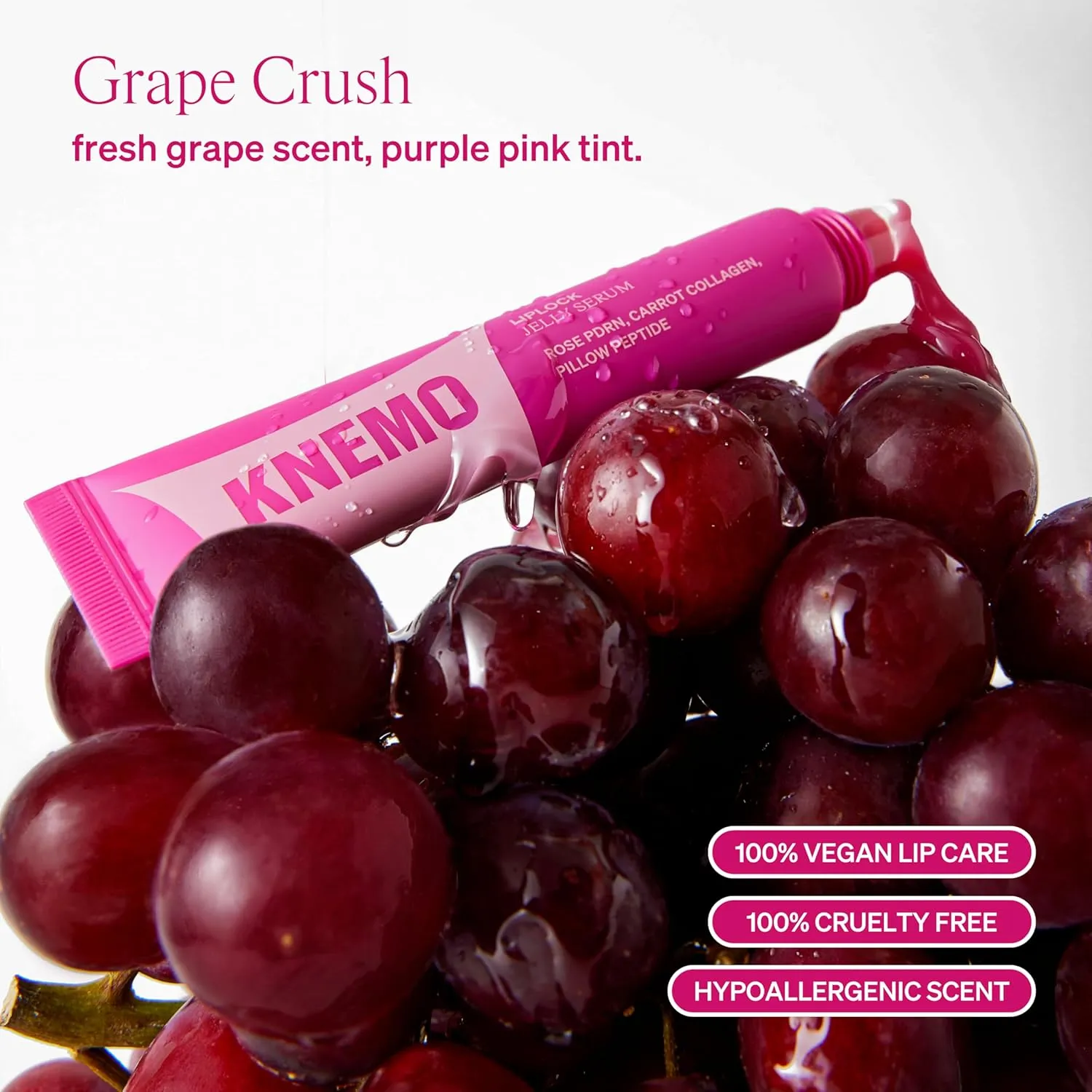 LipLock Jelly Serum for Dry Lips, Long-Lasting, Hydrating, Plumping, Glossy Mask with Rose PDRN, Carrot Collagen, Pillow Peptide, Moisturizing Tinted Lip Balm. (Grape Crush)