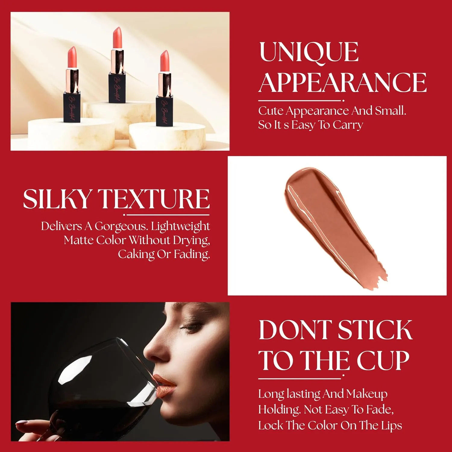 lipstick provides smooth application, long lasting wear non-sticky glides on provides maximum color organic shea butter peachy peach