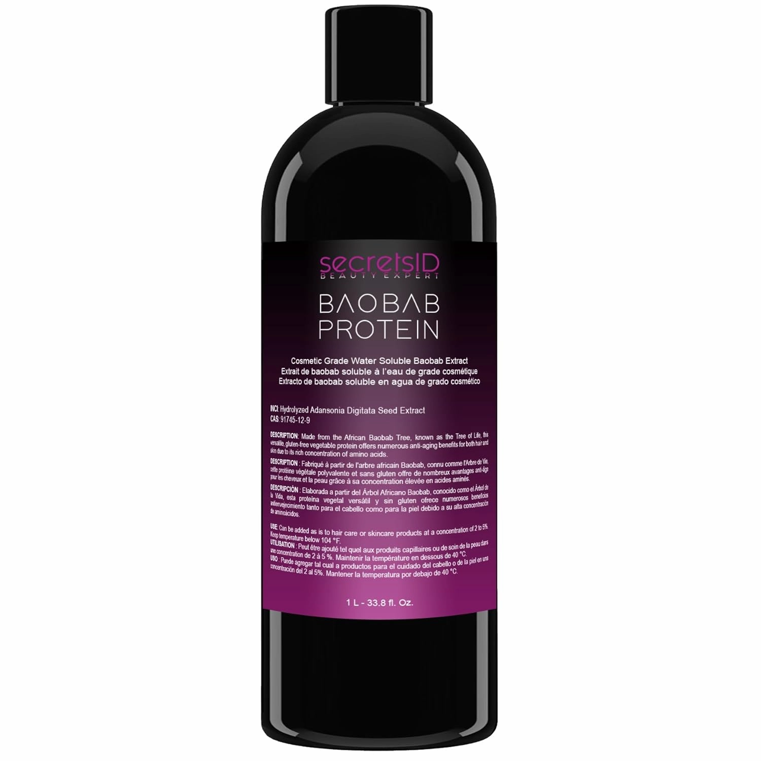 Liquid Baobab Protein - Pure Vegan Hydrolyzed Baobab Extract from African Trees for Haircare and Skincare - 34 Oz