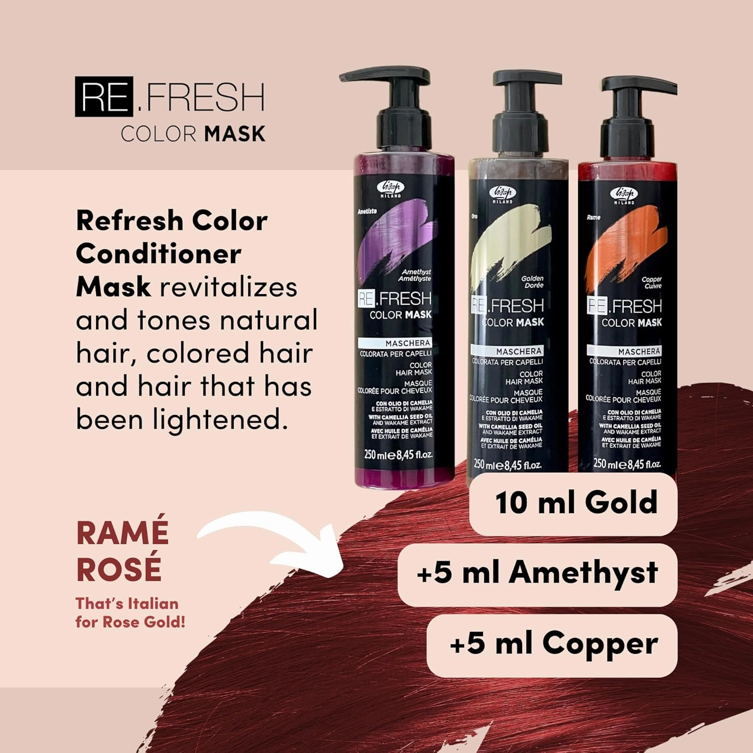 Lisap Color Depositing Hair Mask, Anthracite, 8.45 oz, Hair Gloss Toner Deep Conditioning Hair Mask, Dry Damaged or Color Treated Hair Repair, With Hydrating Camellia Oil, For Shine & Moisturization