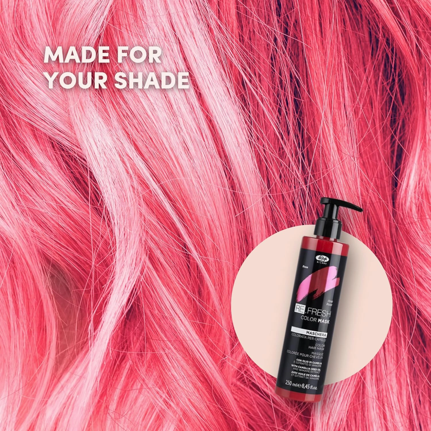 Lisap Color Depositing Hair Mask, Pink, 8.45 oz, Hair Gloss Toner Deep Conditioning Hair Mask, Dry Damaged or Color Treated Hair Repair, With Hydrating Camellia Oil, For Shine & Moisturization