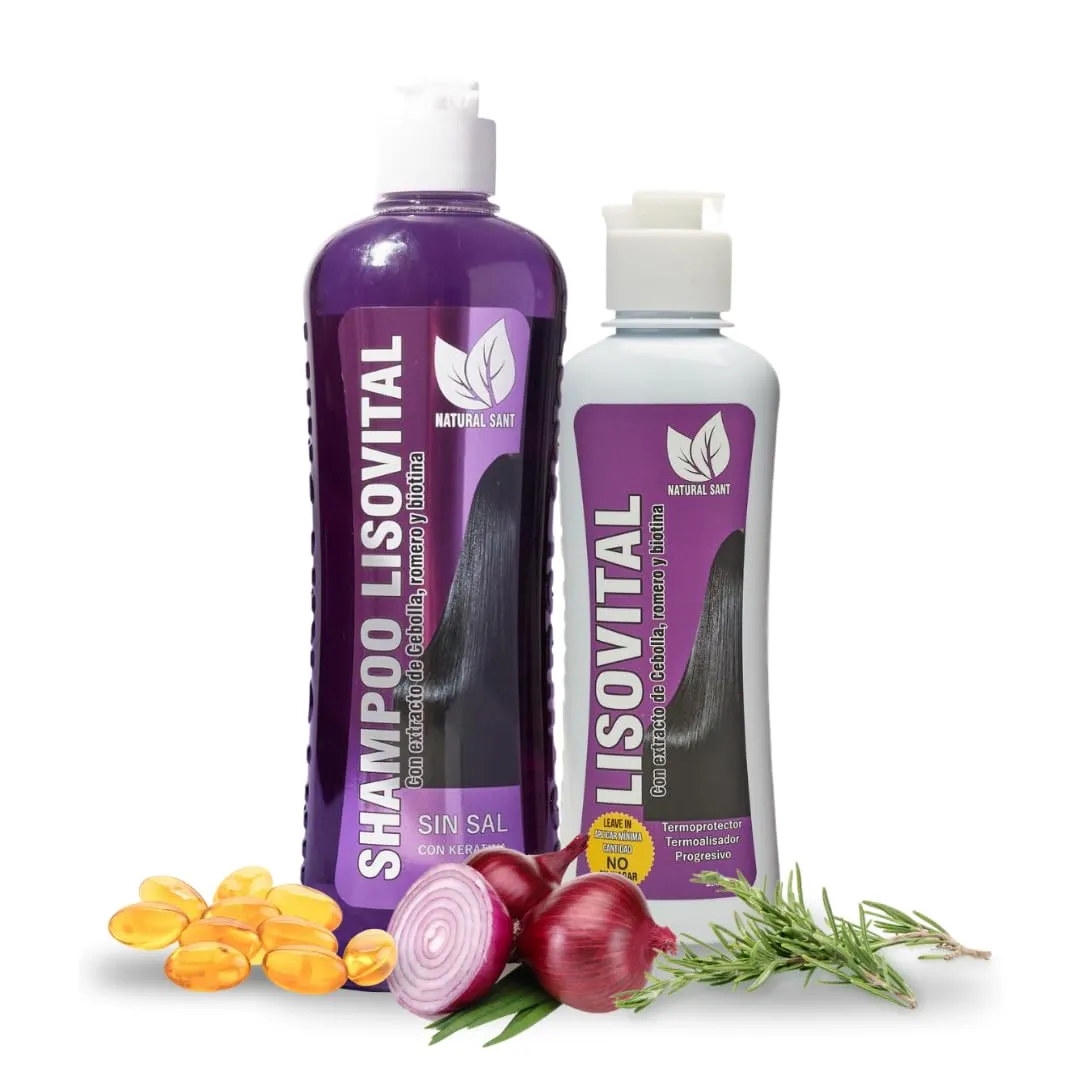 Liso Vital duo kit - Shampoo & Leave-In Conditioner, Anti Frizz, Heat Protectant for Hair with Red onion extract, Biotin & Rosemary