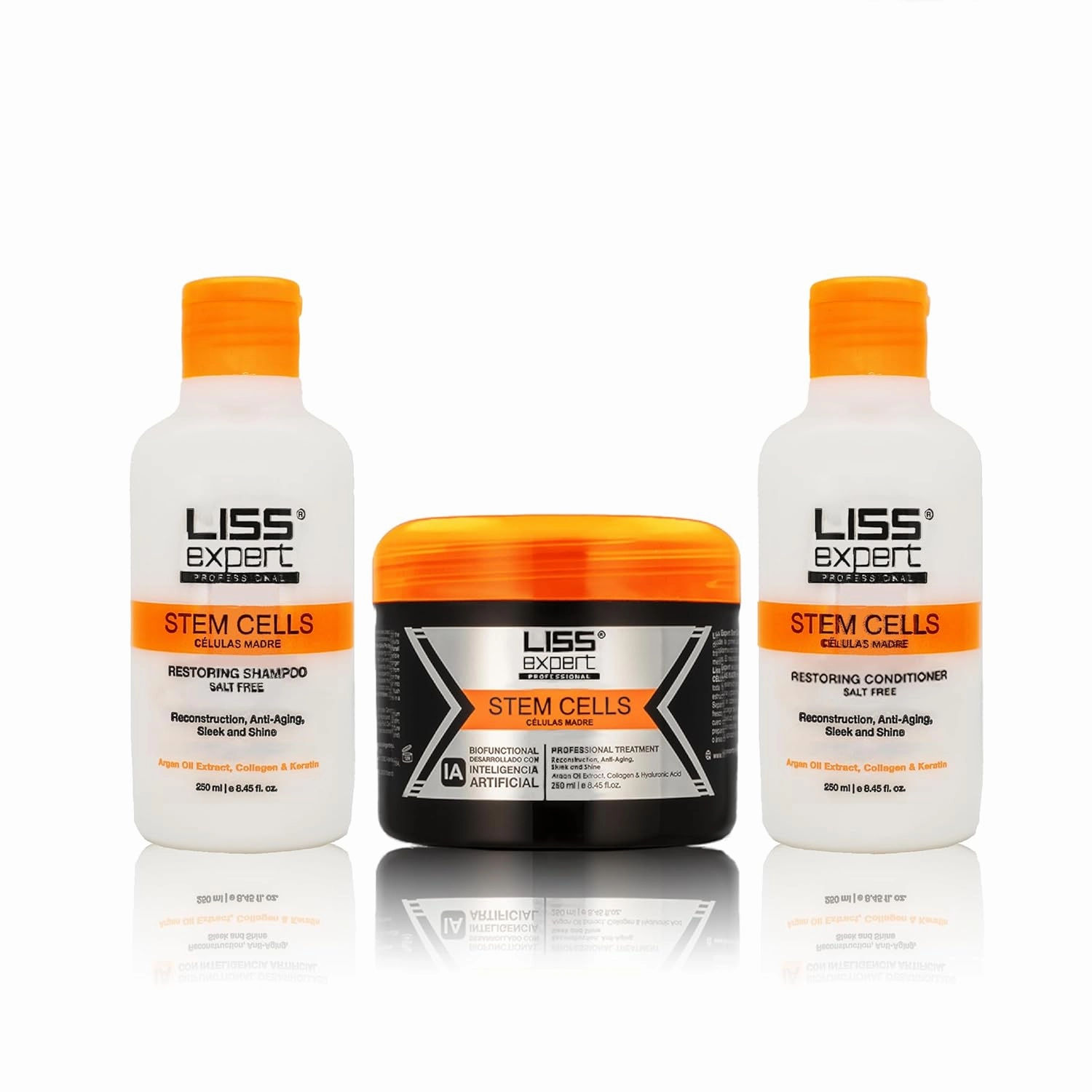 Liss Expert Stem Cells Smoothing Treatment – Organic Keratin & Argan Oil – Frizz-Free Repair & Shine – Professional Straightening – ONE Shoulder Length Applic– plus salt free shampoo and conditioner
