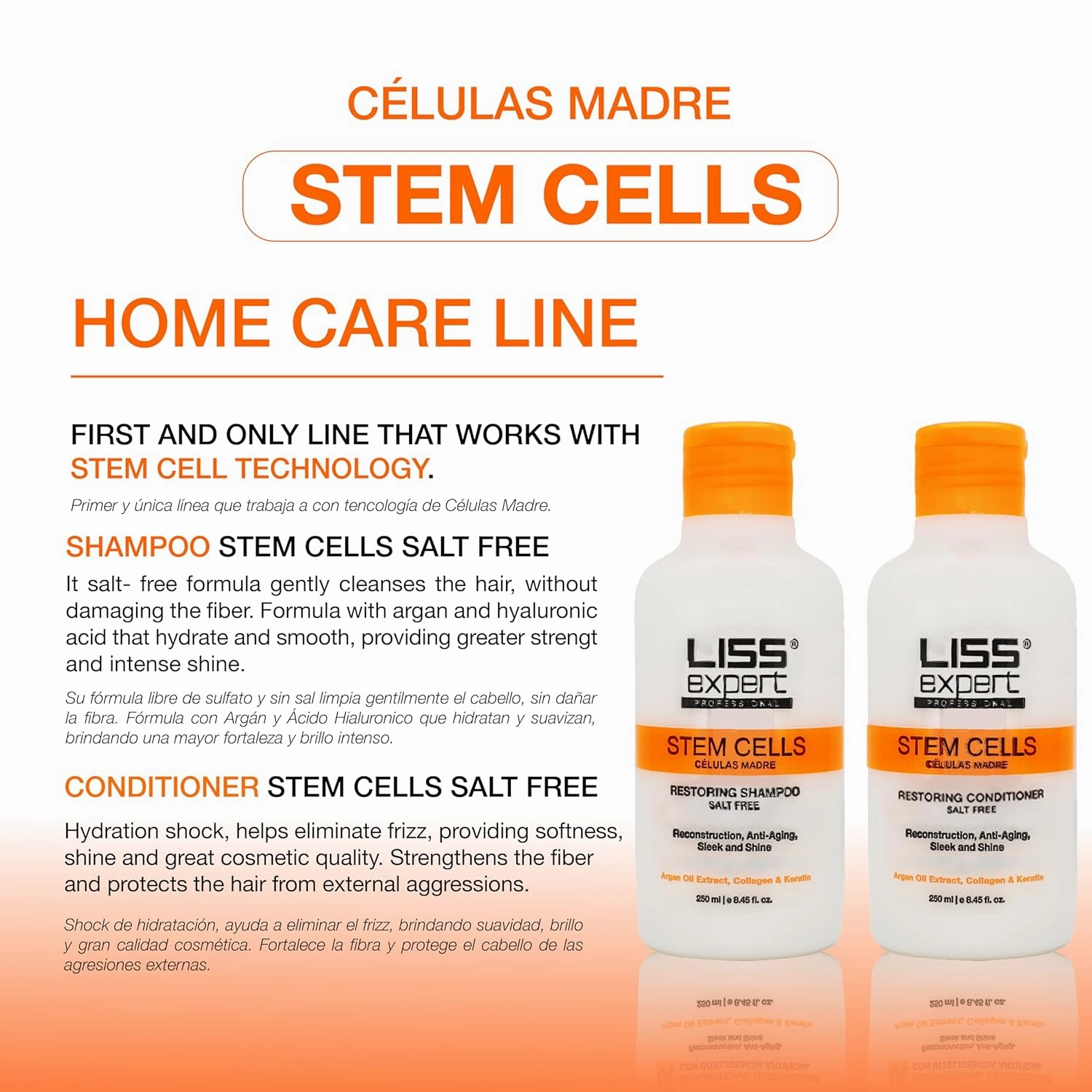 Liss Expert Stem Cells Smoothing Treatment – Organic Keratin & Argan Oil – Frizz-Free Repair & Shine – Professional Straightening – ONE Shoulder Length Applic– plus salt free shampoo and conditioner