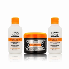 Liss Expert Stem Cells Smoothing Treatment – Organic Keratin & Argan Oil – Frizz-Free Repair & Shine – Professional Straightening – ONE Shoulder Length Applic– plus salt free shampoo and conditioner