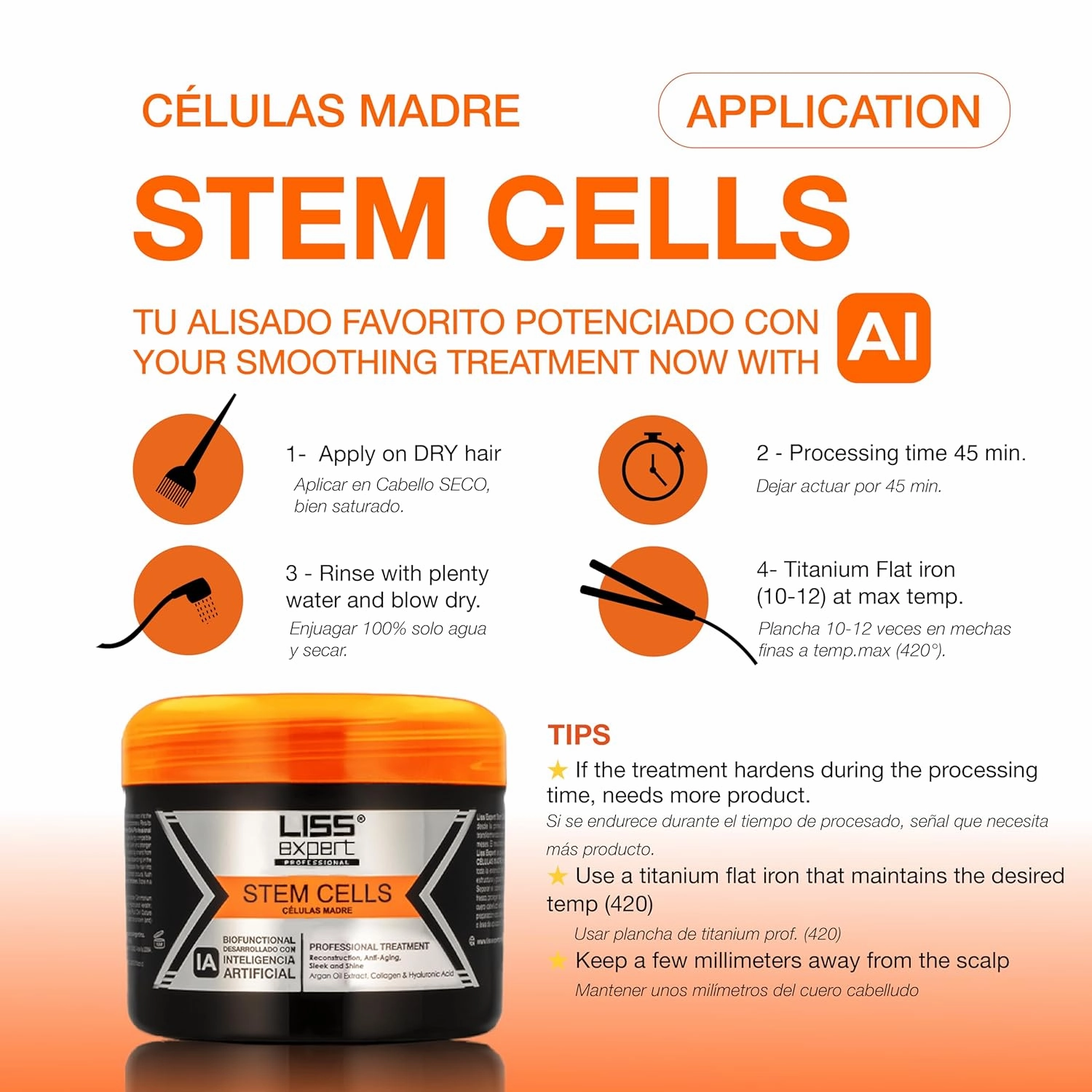 Liss Expert Stem Cells Smoothing Treatment – Organic Keratin & Argan Oil – Frizz-Free Repair & Shine – Professional Straightening – ONE Shoulder Length Applic– plus salt free shampoo and conditioner