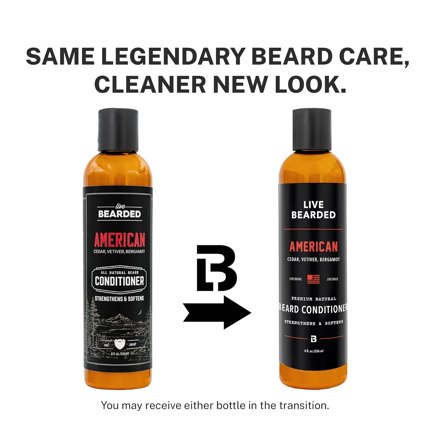 Live Bearded Beard Conditioner, 8 fl oz - Strengthens and Softens Facial Hair - Made in the USA - All-Natural Ingredients with Biotin, Caffeine | American Scent - Cedar, Vetiver, Bergamont