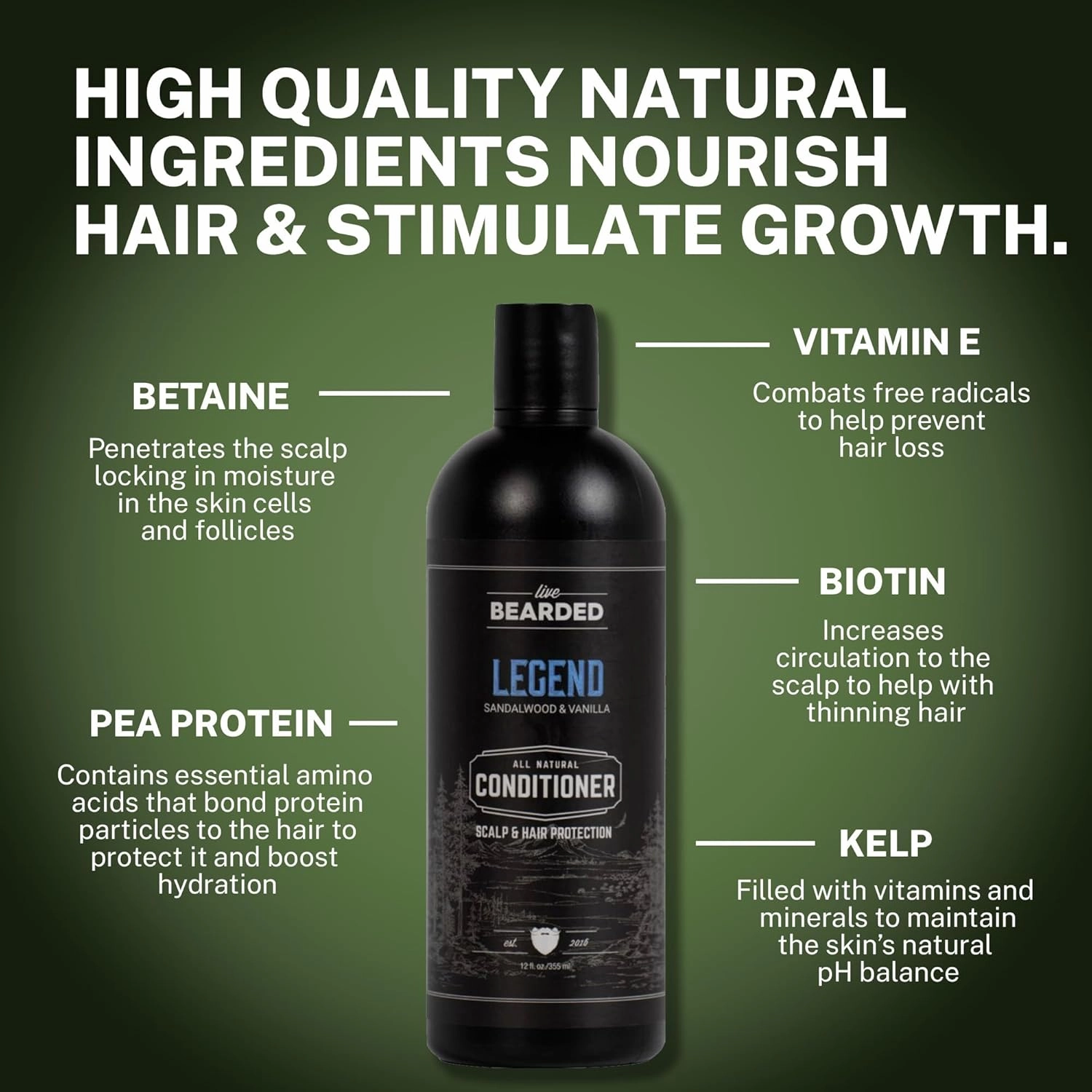 Live Bearded All-Natural Conditioner for Men - Promotes Hair Growth - Thinning and Hairloss - Deep Conditioning, Moisturizing | Legend Scent - Sandalwood, Vanilla