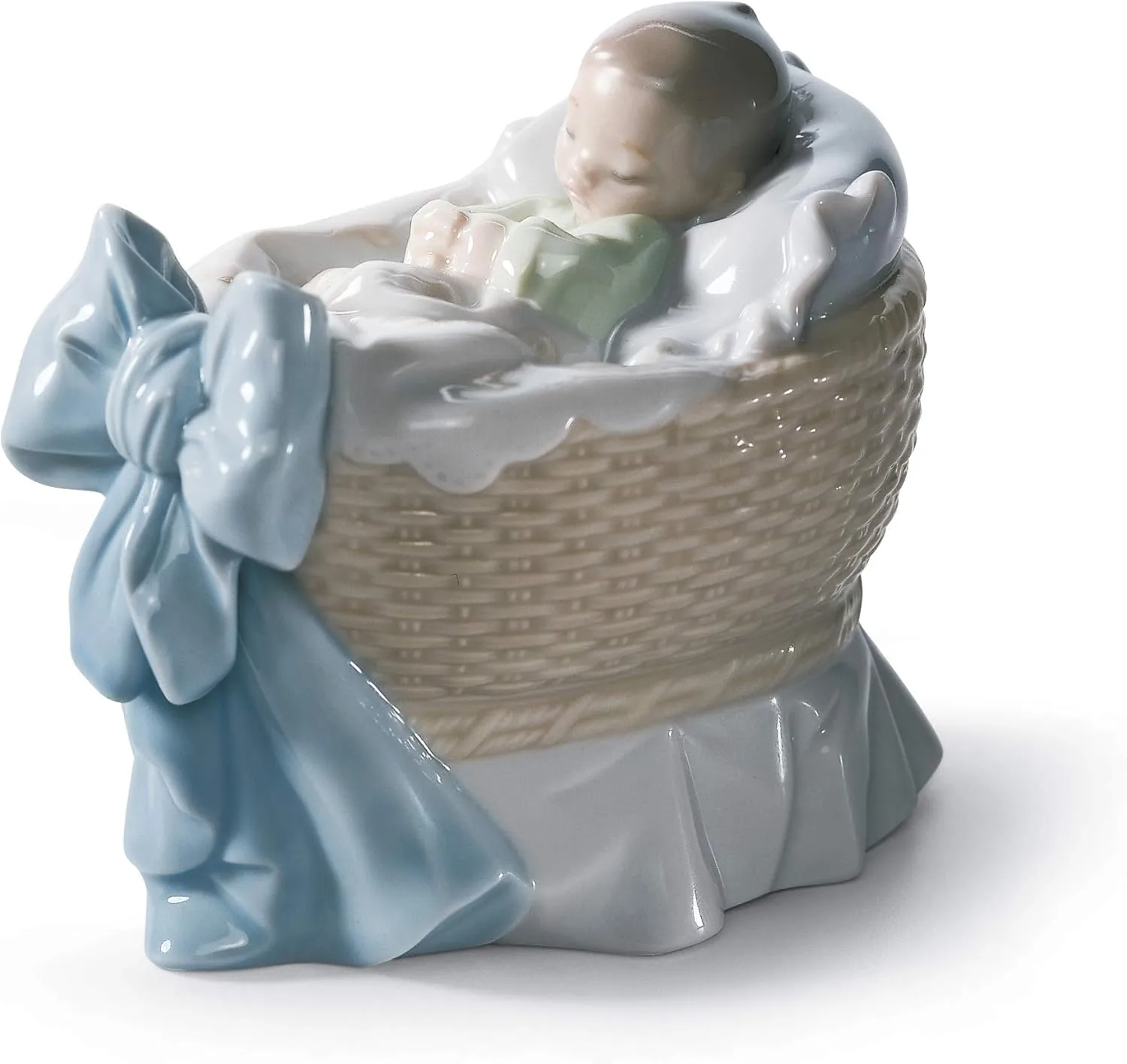 LLADRÓ Baby Figure A New Treasure Boy in Glossy Porcelain. Decorative Figure of a Sleeping Child in his Crib.