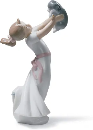LLADRÓ "The Best of Friends Glossy Porcelain Girl Figurine in Pastel Colors. Decorative Small Girl with Puppy Porcelain Figure.