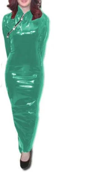 Lockable Cheongsam Neck Glossy PVC Leather Hobble Maxi Dress Vestido Slim Full Sleeve Bodycon Long Dress Party Clubwear S-7XL