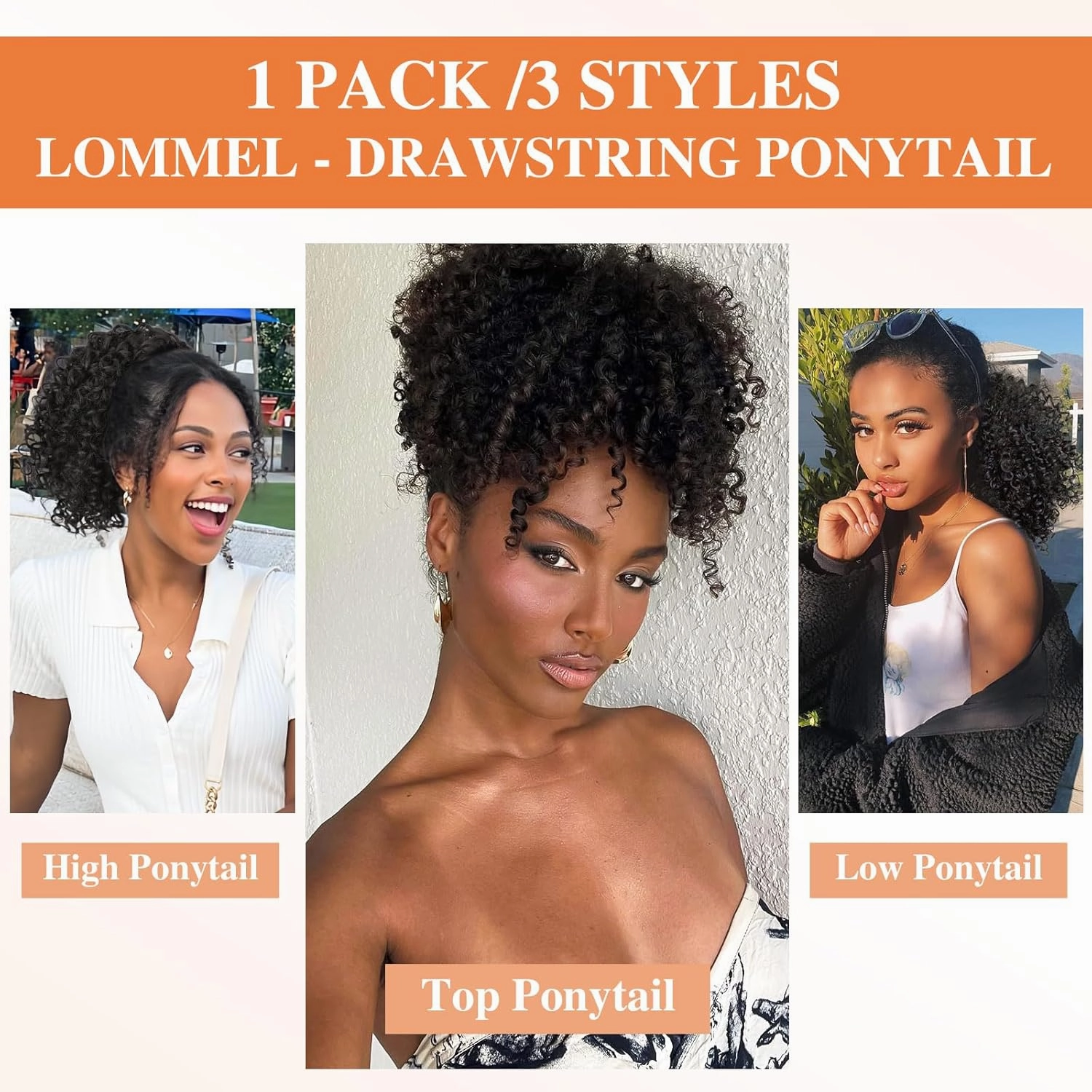 Lommel Drawstring Ponytail for Black Women,10 Inch Ponytail Extension for Black Women Curly PonyTails for Girls Afro Kinky Curly Hair Pieces for Daily Use(Mix Ombre Light Brown)