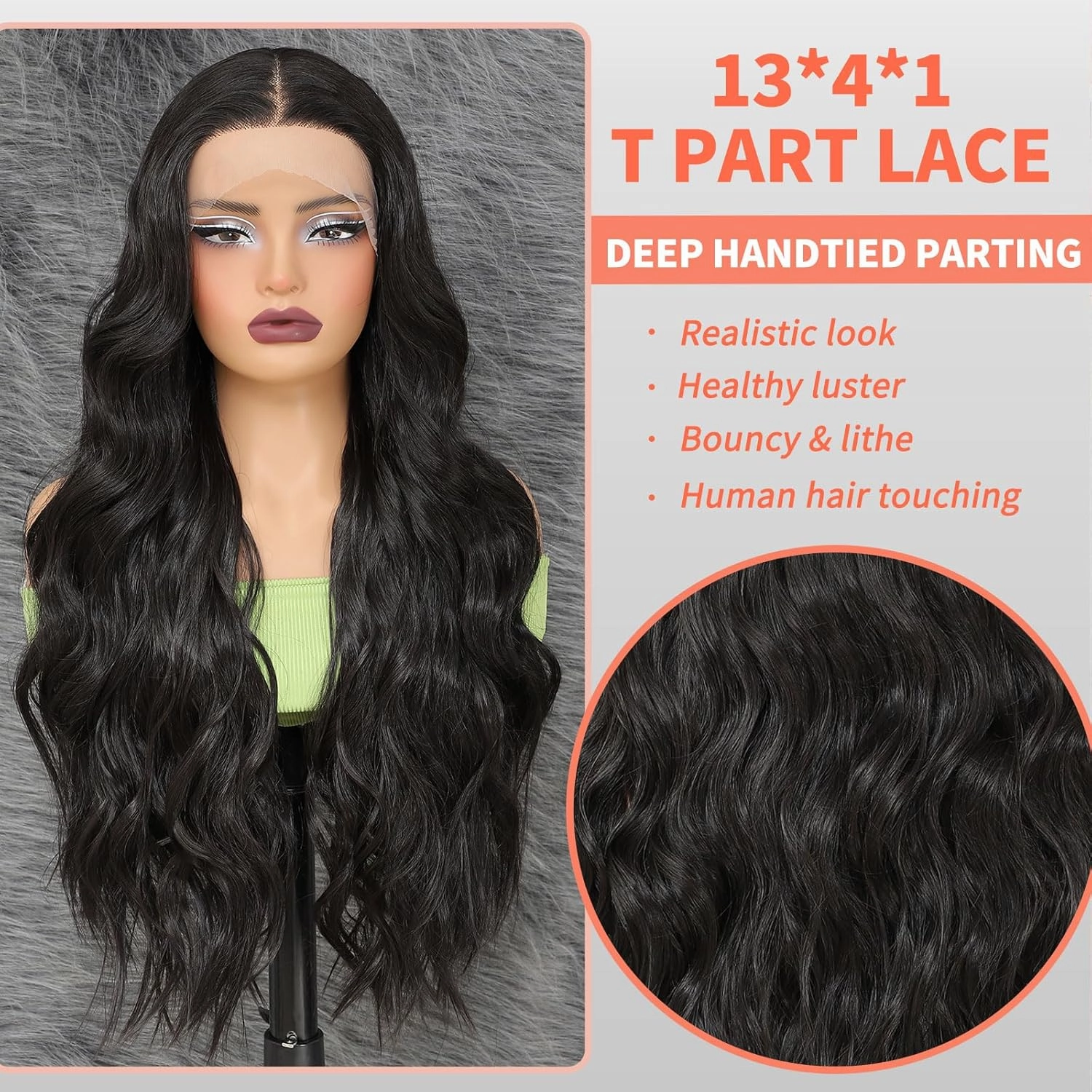 Long Black Lace Front Wigs for Women Pre Plucked Glueless Wigs 13x4x1 T Part Lace Natural Look Synthetic Heat Resistant Wig for Daily Parties (26 Inch Natural Black)