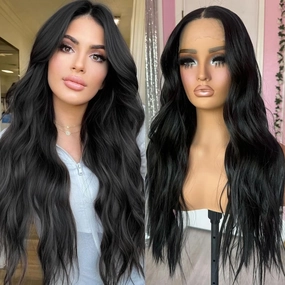 Long Black Lace Front Wigs for Women Pre Plucked Glueless Wigs 13x4x1 T Part Lace Natural Look Synthetic Heat Resistant Wig for Daily Parties (26 Inch Natural Black)
