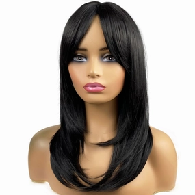 Long Black Wigs for Women,Black Wigs with Bangs Layered Shoulder Length Synthetic Wig for Daily Party (20 inch)