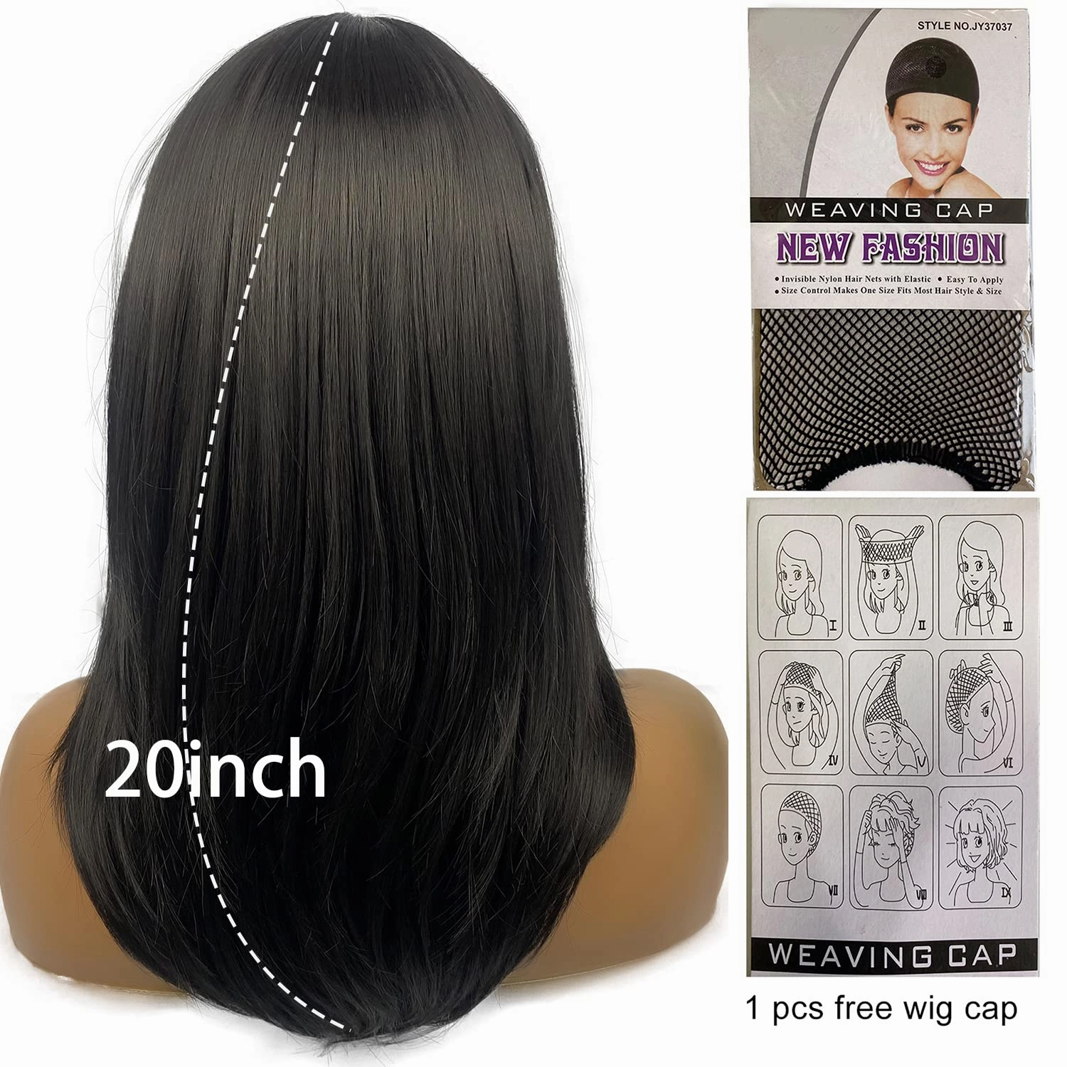 Long Black Wigs for Women,Black Wigs with Bangs Layered Shoulder Length Synthetic Wig for Daily Party (20 inch)