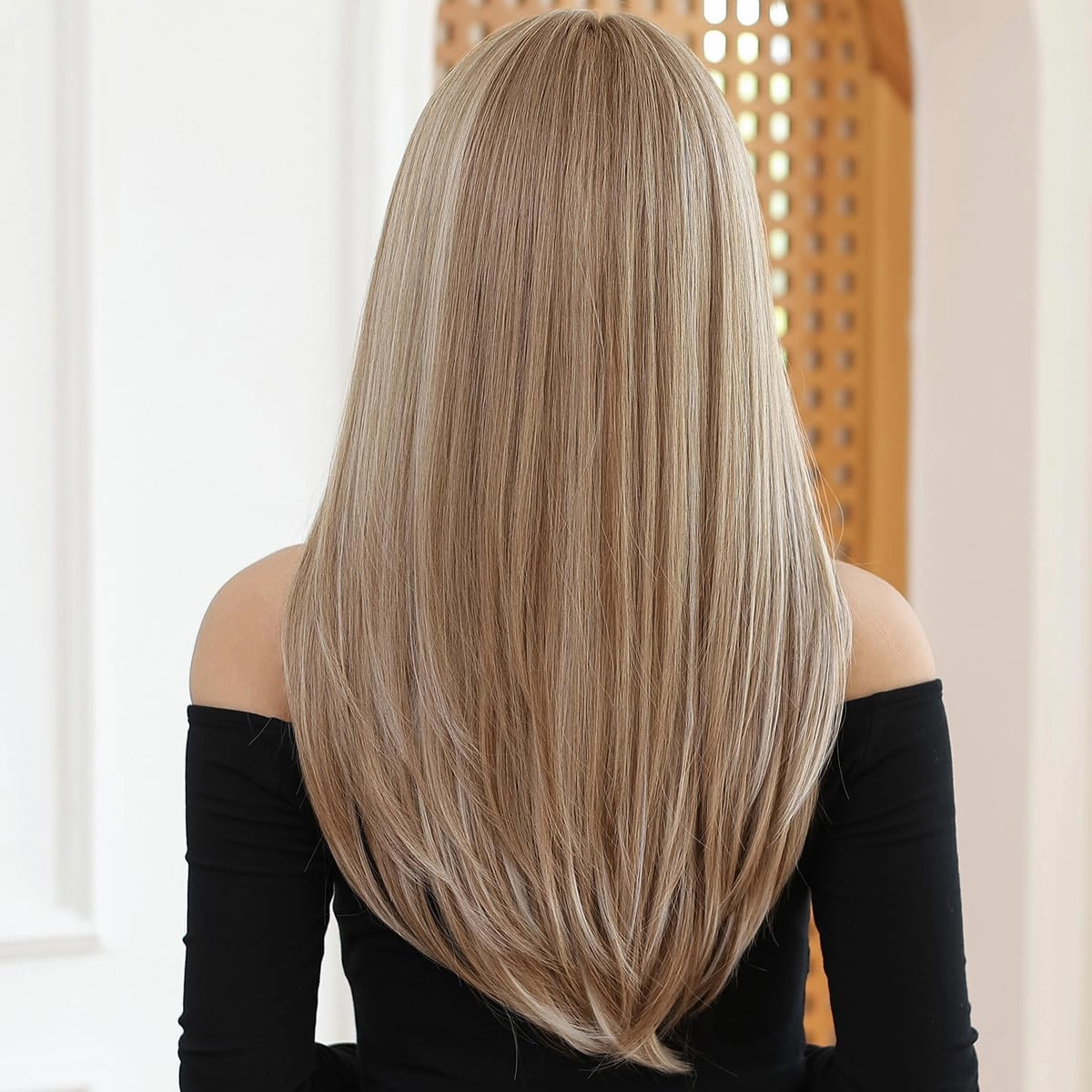 Long Blonde Wig with Bangs Ash Blonde Wigs for Women Long Straight Wig Heat Resistant Synthetic Wigs
